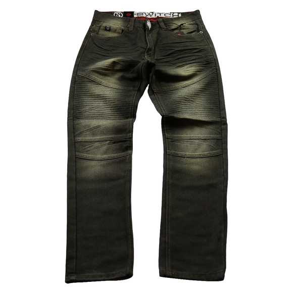 Color Moto Denim Pants - Olive - Picture 1 of 2